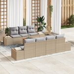 vidaXL Ensemble de canapé de jardin 8 pièces avec coussins beige poly rattan acacia
