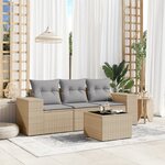 vidaXL Salon de jardin avec coussins 4 Pièces beige résine tressée