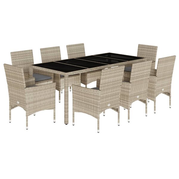 vidaXL Ensemble à manger de jardin avec coussins 9 Pièces rotin et verre