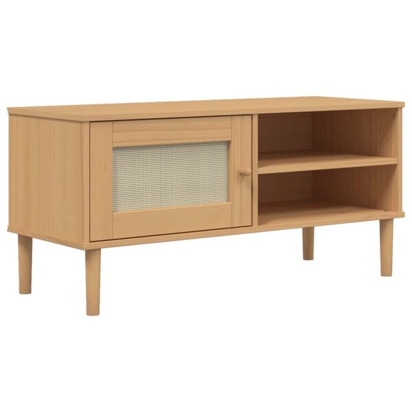 vidaXL Meuble TV SENJA aspect rotin marron 106x40x49cm bois massif pin