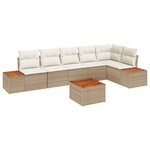 vidaXL Ensemble de Canapés de Jardin 7 Pièces avec Coussins Beige Poly Rattan Acacia
