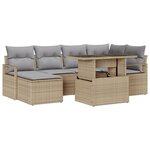 Ensemble de Canapé de Jardin 7 pièces avec Coussins Beige Rattan Poly