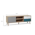 Meuble TV scandinave - chêne  gris  blanc  bleu pétrole - 1 Porte - 150 x 40 x Hauteur 51 cm