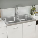 vidaXL Évier de cuisine à double lavabo argenté 800x500x155 mm inox