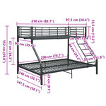 vidaXL Cadre de lit superposé sans matelas noir 140x200 cm/90x200 cm