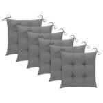 vidaXL Chaises de jardin et coussins gris lot de 6 Bois de teck massif