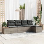 Ensemble de canapé de jardin 5 pièces avec coussins gris rattan poly acacia