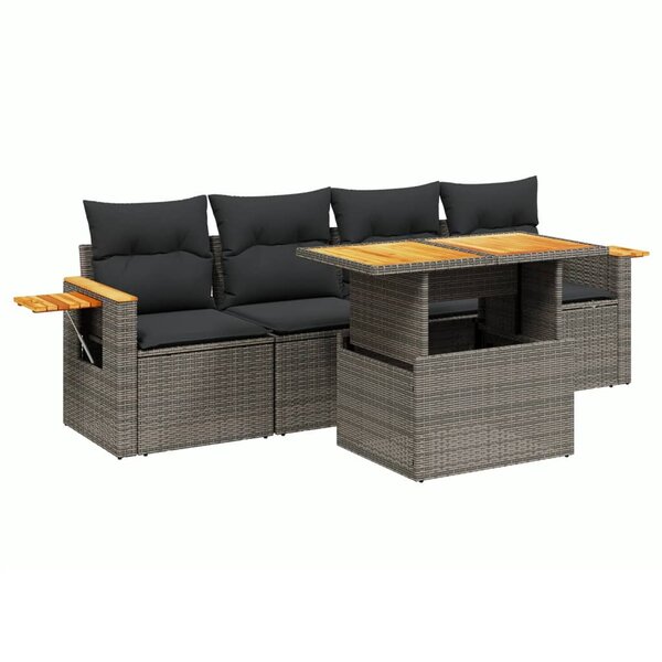 vidaXL Salon de jardin 5 Pièces avec coussins gris résine tressée
