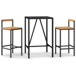 vidaXL Ensemble de bar jardin 3 Pièces noir poly rotin/bois massif acacia
