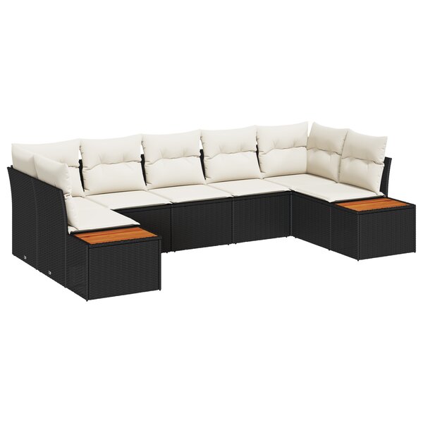 vidaXL Ensemble de Canapé de Jardin 7 Pièces avec Coussins Rattan Poly Noir Acacia
