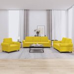 vidaXL Ensemble de canapés 3 Pièces avec coussins Jaune Velours