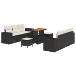 Ensemble de canapé de jardin 9 pièces avec coussins Noir Poly Rattan Acacia