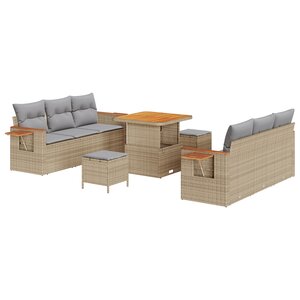 vidaXL Ensemble de canapé de jardin 9 pièces avec coussins beige en poly rotin et acacia