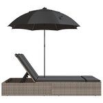 vidaXL Chaise longue double et coussins et parasol gris résine tressée