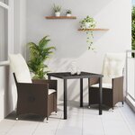 vidaXL Ensemble de Salle à Manger de Jardin 3 pièces avec Coussin Marron Poly Rattan