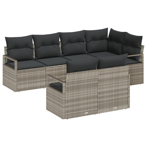 Set de Canapé de Jardin vidaXL 7 Pièces avec Coussins Gris Clair Poly Rattan