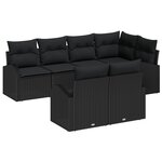 vidaXL Ensemble de canapé de jardin de 7 pièces avec coussins en poly rattan noir