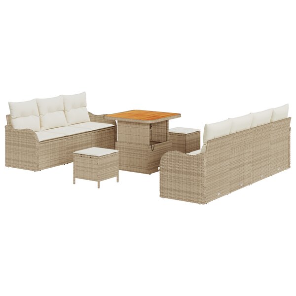Ensemble de Sofa de Jardin vidaXL 10 pièces avec coussins Beige Poly Rattan Acacia