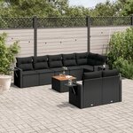 vidaXL Salon de jardin 9 Pièces avec coussins noir résine tressée
