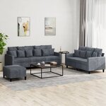 vidaXL Ensemble de canapés 3 Pièces avec coussins Gris foncé Velours