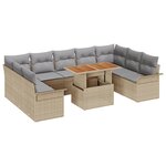 Ensemble de Canapé de Jardin 10 Pièces avec Coussins Rattan Poly Beige
