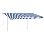 vidaXL Auvent manuel rétractable avec poteaux 4 5x3 m Bleu et blanc