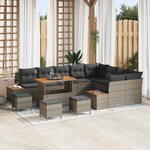 vidaXL Ensemble de canapés de jardin 13 pièces avec coussins gris poly rotin acacia