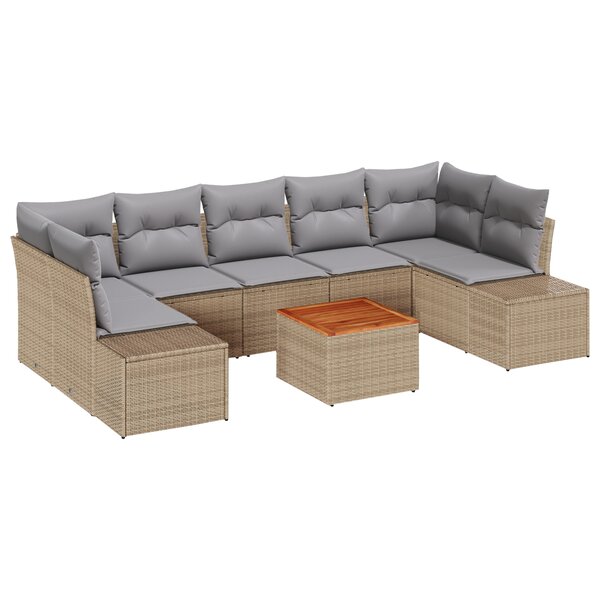 vidaXL Ensemble de Canapé de Jardin 8 pièces avec Coussins Beige Poly Rattan Acacia