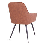 Chaise de salle à manger à accoudoirs en cuir synthétique marron vintage avec pieds noirs