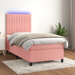 vidaXL Sommier à lattes de lit avec matelas LED Rose 90x200 cm Velours