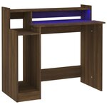 Bureau table poste de travail meuble d'ordinateur informatique étude et lumières LED chêne brun 97 x 45 x 90 cm bois d'ingénierie brun 02_0023781