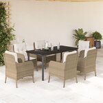 vidaXL Ensemble à manger de jardin et coussins 7 Pièces beige poly rotin