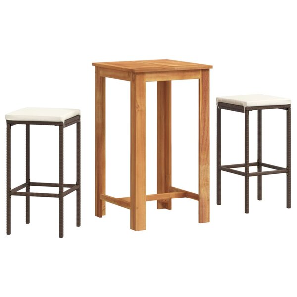 vidaXL Ensemble de bar de jardin 3 Pièces marron bois massif acacia rotin