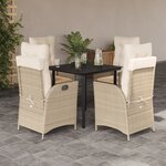 vidaXL Ensemble à manger de jardin avec coussins 5Pièces Beige poly rotin
