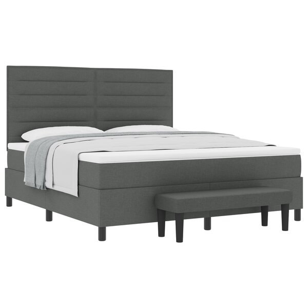vidaXL Lit Box Spring avec Matelas & Banc Gris Foncé 180x200 cm Tissu