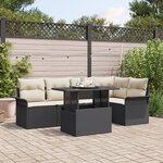 vidaXL Ensemble de canapé de jardin 6 pièces avec coussins noir poly rattan