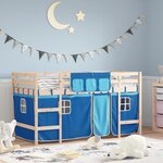 vidaXL Lit mezzanine enfants et rideaux bleu 80x200cm bois pin massif