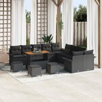 vidaXL Ensemble de canapé de jardin de 14 pièces avec coussins Noir Poly Rattan Acacia