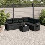 vidaXL Salon de jardin 7 Pièces avec coussins noir résine tressée