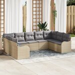 vidaXL Ensemble de Canapés de Jardin 9 Pièces avec Coussins Beige Rattan Poly
