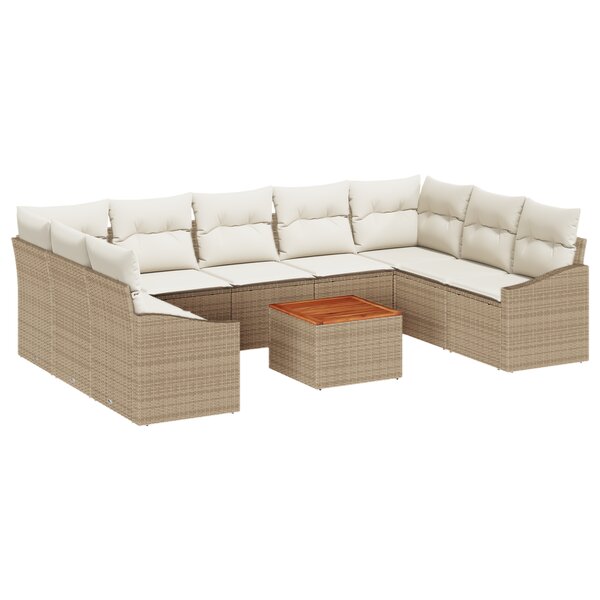 vidaXL Ensemble de canapé de jardin 10 pièces avec coussins Beige Poly Rotin Acacia