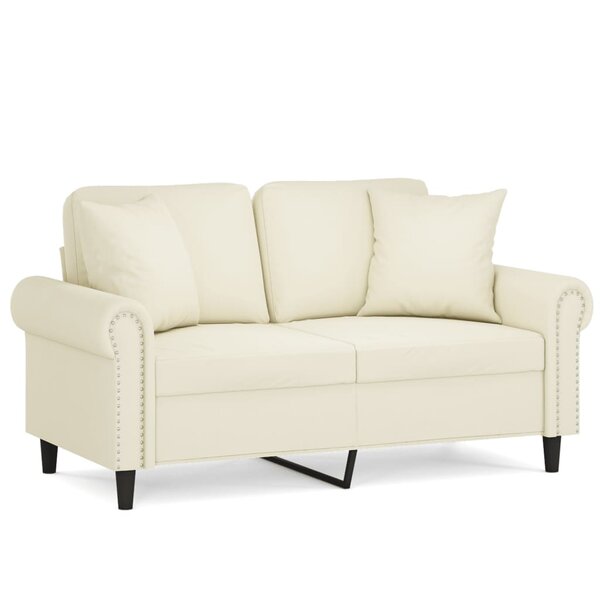 vidaXL Canapé 2 places avec oreillers décoratifs crème 120 cm velours