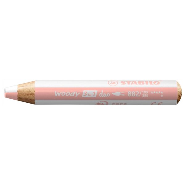 Crayon multi-talents woody 3 in 1 duo blanc-abricot STABILO