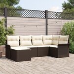 Ensemble de canapé de jardin 6 pièces avec coussins marron en poly rattan