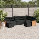 vidaXL Salon de jardin 9 Pièces avec coussins noir résine tressée