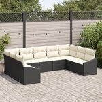 vidaXL Set de canapés de jardin 9 pièces avec coussins Noir Rotin Poly