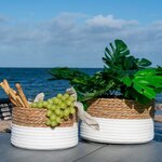 2 paniers ronds en coton et jonc de mer blanc et marron