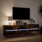 vidaXL Meuble TV mural avec LED chêne fumé 180x31x45 cm
