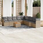 vidaXL Salon de jardin avec coussins 10 Pièces beige résine tressée