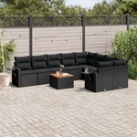 vidaXL Salon de jardin 10 Pièces avec coussins noir résine tressée